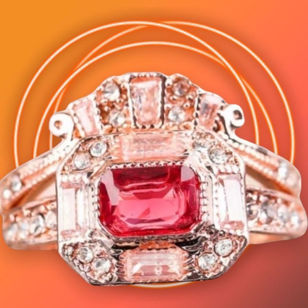 BEAUTIFUL ART DECO ROSE GOLD RUBY WEDDING RING SET 6,8,10,10